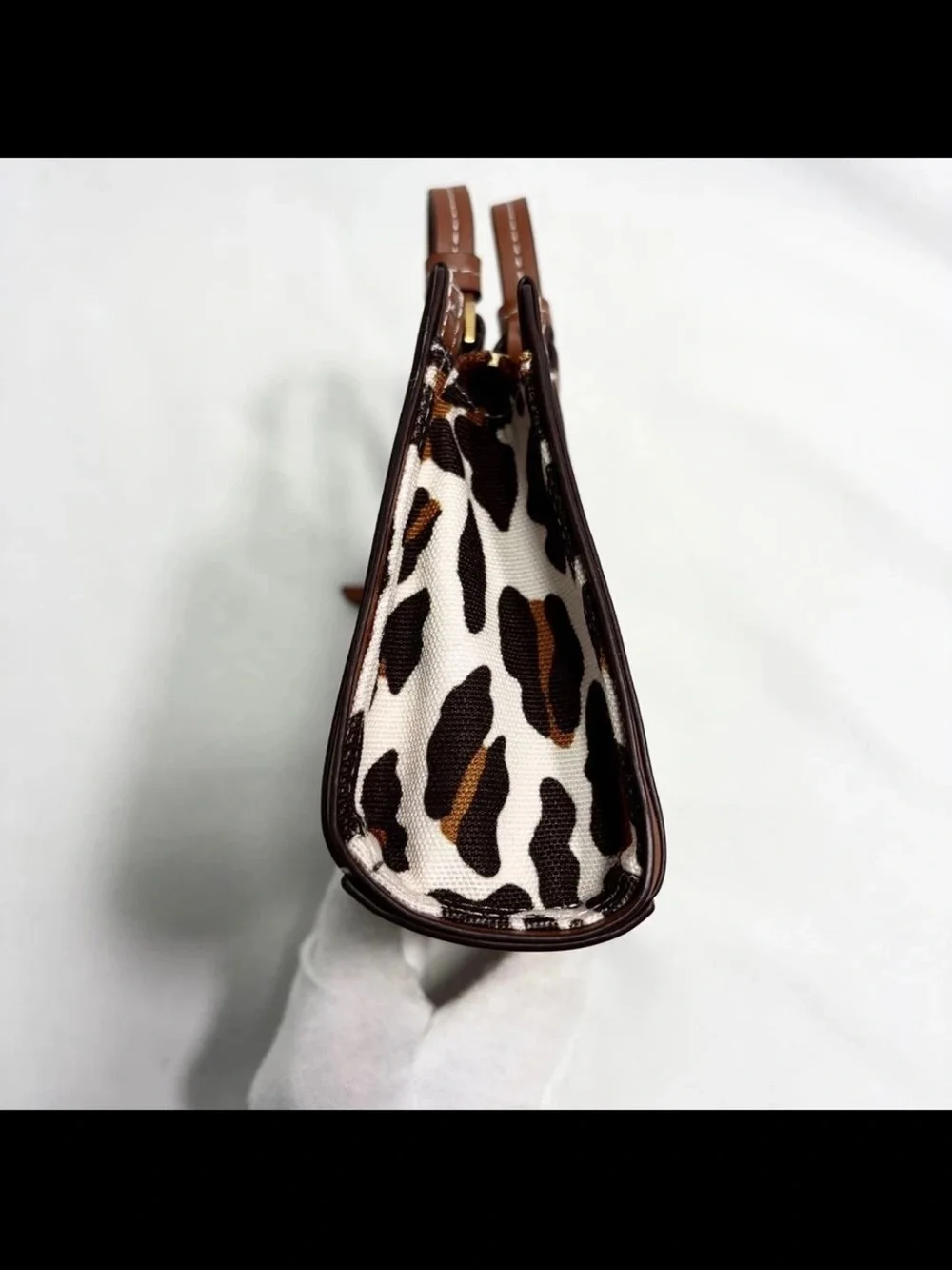 Tory Burch Brown and White Leopard-Print Canvas Satchel